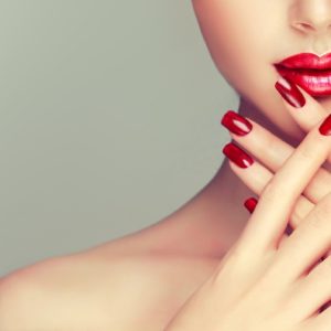 Beautiful,Girl,Showing,Red,Manicure,Nails,.,Makeup,And,Cosmetics